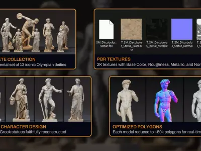 Famous Greek Statues Pack Low-poly 3D model