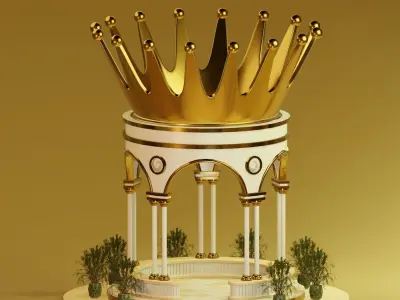 Golden Crown Pavilion  Stylized Low Poly Fantasy Architecture 3D model