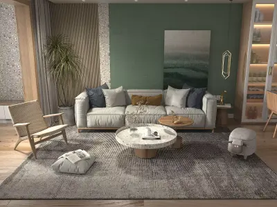 Living Room and Dining Room Scene 2 3D model