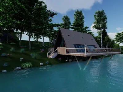 Wooden Cabin house  Low-poly 3D model