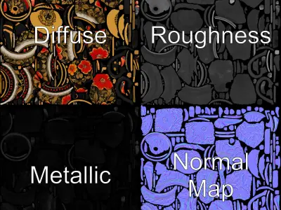 Vintage Floral Decorative Teapot D Model Pack Low-poly 3D model