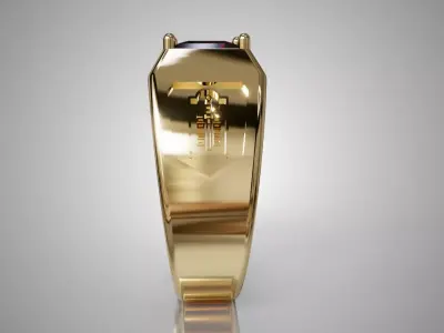 Gold Graduation Ring with Rectangular Red Gemstone 3D Print 3D print model