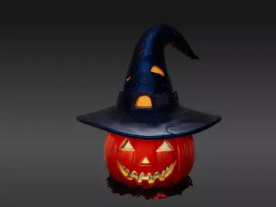 Pumpkin Witch Hat Lantern 3D Print Model Halloween Light Decor 3D model