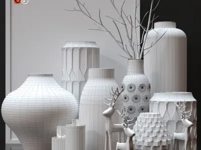 Decorative set of vases and candles 3D model