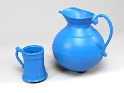 Medieval jug and glass 3D print model