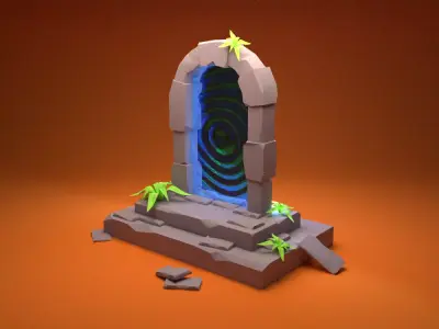 3D Portal stone door with light Free 3D model
