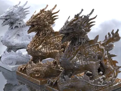 Asian Dragon set with Wall design 3D model