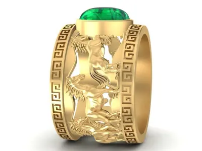 Luxury Horse Symbol Oval Gemstone Ring for Men  2947 3D print model