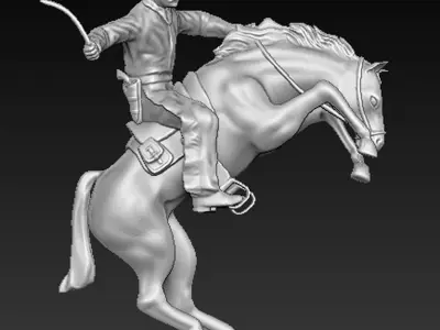 Cowboy 3D Model statue of riding horse 3D print model