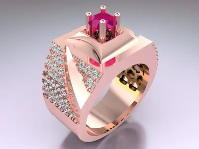 Diamond Rings - Mens Ring - N219 3D print model