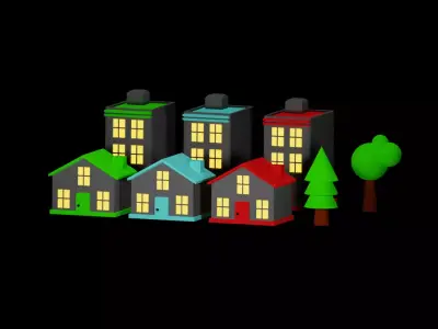 Stylized Houses Pack Free low-poly 3D model