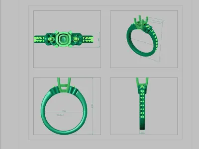 Modern CushionSquare cut Solitaire  Ring Engagement Wedding 3D print model