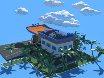 Cartoon Gas Oil Station  Low-poly 3D model