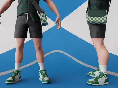 3D ChibiCaro Green with Shirt shorts Snecker Style Low-poly 3D model