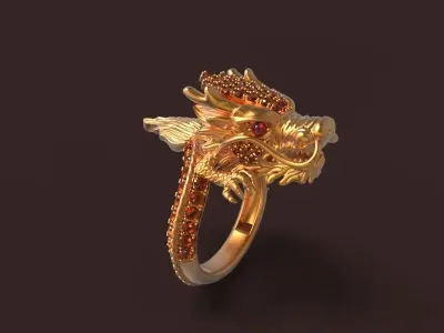 dragon-02 gold dragon head ring 3D print model