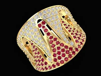 Luxury Iced Out Crown Men Ring with Ruby and Diamond Stones 1482 3D print model