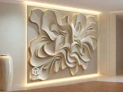modern panel wall decor set wall relief mural CNC 80 3D model