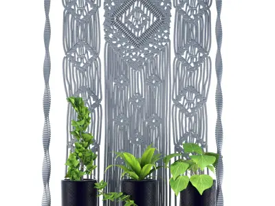 Indoor Plants in rusty Concrete Pot with Macrame  Free 3D model