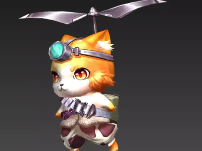 flying cat Low-poly 3D model