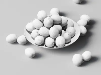 Plums on a plate Low-poly 3D model