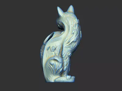 cat vase tulip floral house plant art animal statue pet royal 3D print model