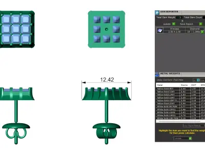 Princess Cut Diamond Stud Earring For Women  3D print model