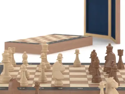 Wooden classic chess Low-poly 3D model