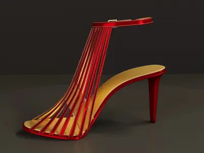 3D red and gold women formal shoe designed with 3ds Max 3D model