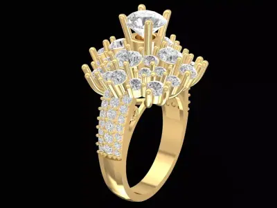Luxury Cluster Baguette and Round Diamond Ring for Women 2644 3D print model