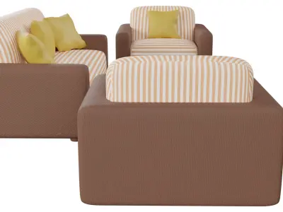 Sofa Set 02 Low-poly 3D model