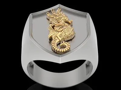 Seahorse man ring silver gold jewelry 3D print model