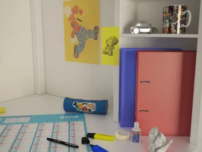 Teenager Desk And Office Supplies 3D model