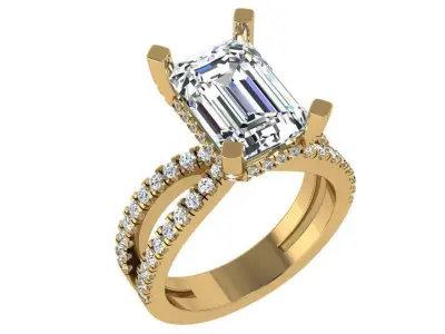 Emerald Cut Split Shank Ring 4394 3D print model