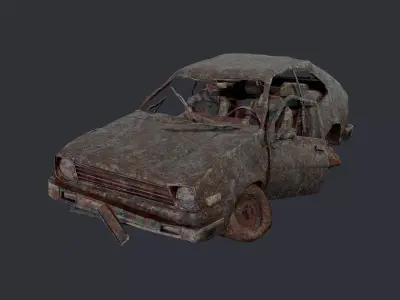 Apocalyptic Damaged Destroyed Vehicle Car Game Ready 14 Low-poly 3D model