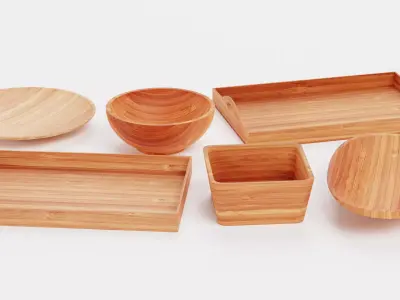 -Bamboo Tableware- Low-poly 3D model