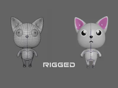 Cartoon Cat Little Cute - Rigged Low-poly 3D model