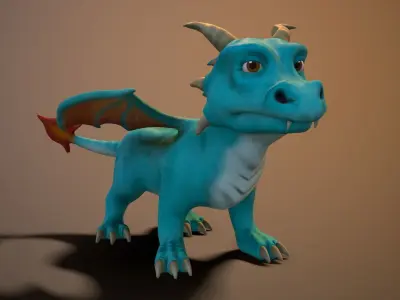 Cartoon young dragon Low-poly 3D model