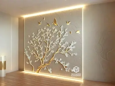 modern panel wall decor set wall relief mural CNC 117 3D model