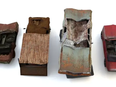 Old wrecked cars mini pack Low-poly 3D model