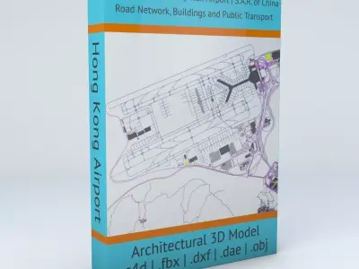 Hong Kong HKG Airport Roads Buildings and Public Transport Lines 3D model