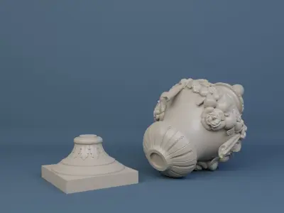 Urn with flowers and fruit  decorations 3D model