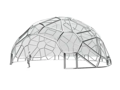 Geodesic Dome Pattern Structure with entry Wireframe and Glass 3D model