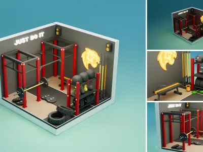 Cozy Cartoon Profession Rooms Interior 4 Low-poly 3D model