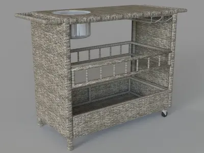 Puerta Outdoor Wicker Bar Cart With Ice Pail 3D model