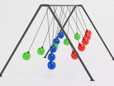 15-Ball Pendulum Waves Animated  Low-poly 3D model