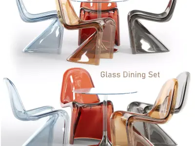 Glass Dining set Low-poly 3D model