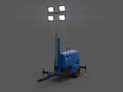 PBR Mobile Light Tower Generator B - Blue  Low-poly 3D model