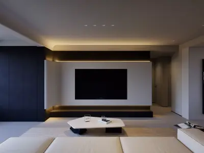 Minimalist City Apartment Living Lounge 3D model