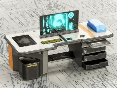 Sci-fi Stylized Office Table PBR Low-poly 3D model