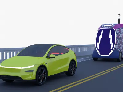 Bridge with truck and Tesla 3D model